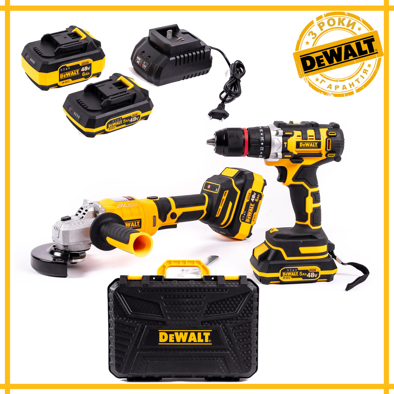 Набір АКБ DeWalt 2в1 безщітковий 48 V, Шурупокрут DCD709M2T+Болгарка DCG509NT Комплект Девольт акумуляторний bs
