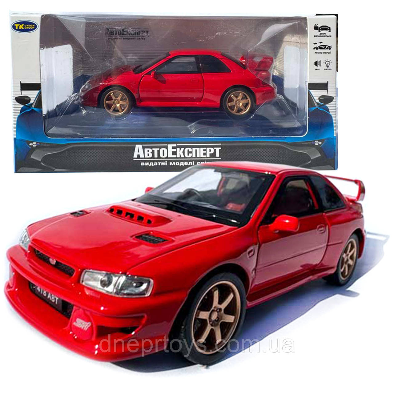 Машинка Subaru Impreza WRX STI червона субару 1:32 світло звук інерція відч двері баг капот 13,5*5*4,5см (TK-30718), фото 1