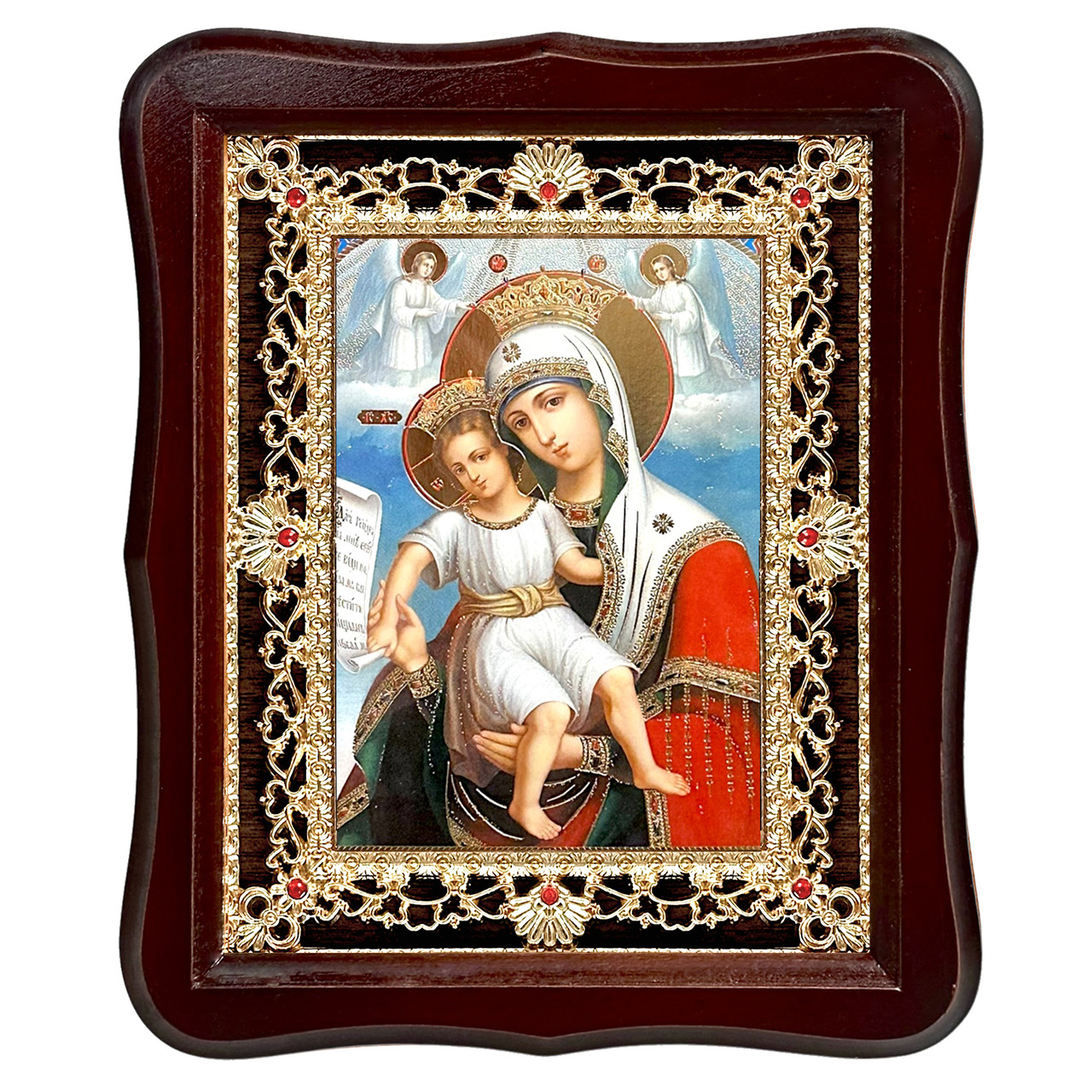Ікона Достойно є Пресвята Богородиця, лик 15х18 см, у темному дерев'яному кіоті з камінням, фото 1