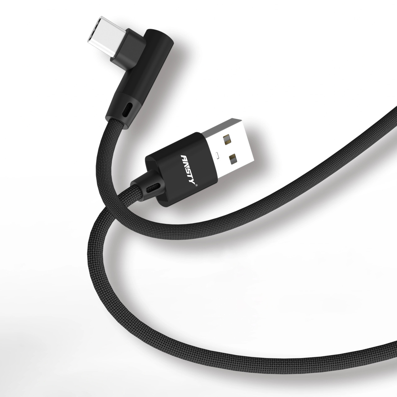 Кабель ANSTY S-045-T Type-C кутовий Nylon 2.4A 1M Black, фото 1