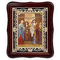 Ікона Стрітення Господнє, лик 15х18 см, у темному дерев'яному кіоті з камінням