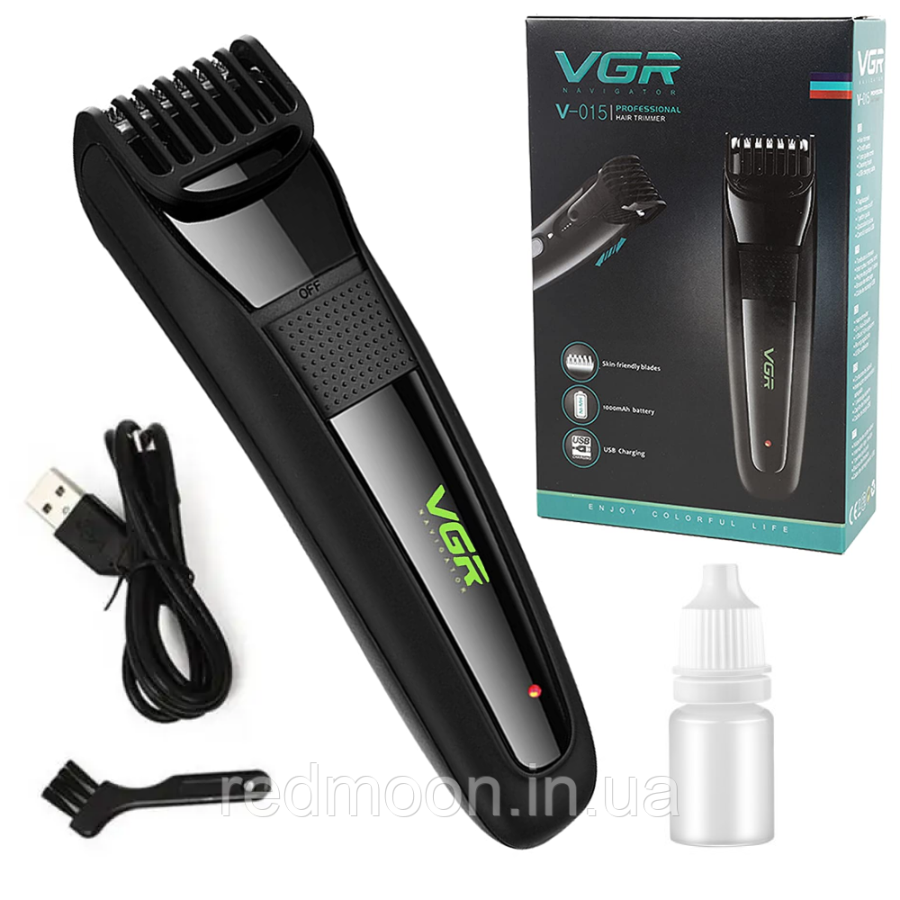 Машинка для стрижки волосся VGR V-015, з акумулятором та USB / Бездротова акумуляторна машинка триммер, фото 1