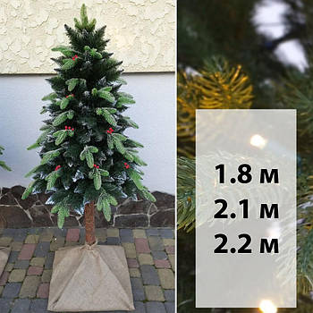 Штучна ялинка на пні "Корал" 2 м зі снігом і каліною/Нодня засніжена ялина