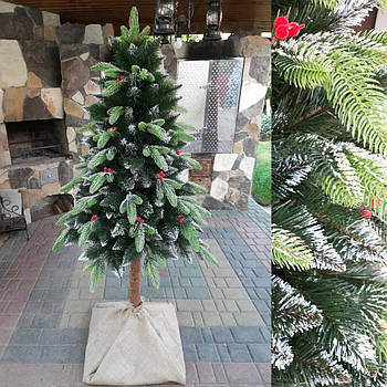 Штучна ялинка на пні "Корал" 2,2 м зі снігом і каліною/Нодня засніжена ялина