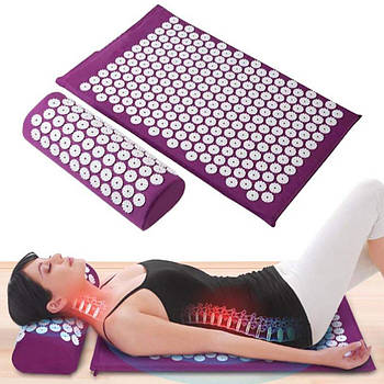 Акупунктурний масажний килимок (66х41см) NJ-102, з подушкою / Ортопедичний килимок з голками для спини