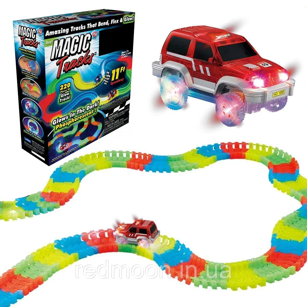 Дитячий гнучкий трек 220 деталей, Magic Tracks, з 1 машинкою / Гоночний трек, що світиться / Гоночна траса, фото 1