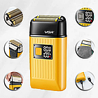 Електробритва шейвер VGR V-357 з USB та LED дисплеєм, Жовта / Акумуляторна бездротова чоловіча бритва, фото 8