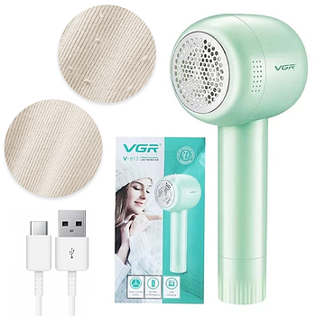 Акумуляторна машинка для видалення катишків VGR V-813 c USB, Зелена / Машинка для зняття катишок