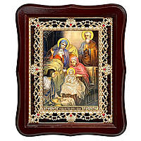 Ікона Різдво Пресвятої Богородиці, лик 15х18 см, у темному дерев'яному кіоті з камінням