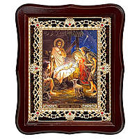 Ікона Різдво Христове, лик 15х18 см, у темному дерев'яному кіоті з камінням