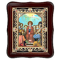 Ікона Зішестя Святого Духу, лик 15х18 см, у темному дерев'яному кіоті з камінням