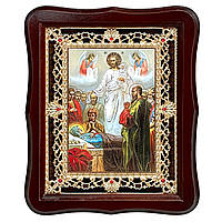 Ікона Успіння Пресвятої Богородиці, лик 15х18 см, у темному дерев'яному кіоті з камінням