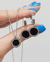 Брендовий комплект сережки з кольє в білому медзолоті