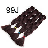 Канекалон коричнево-бордовий темний 99j 60см 100г термостійкий однотонний Jumbo коса для плетіння афро кіски дред брейдів