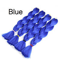 Канекалон синій Blue 60см 100г термостійкий однотонний Jumbo коса для плетіння афро кіски дред брейдів