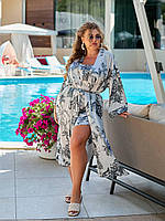 Костюм жіночий прогулянковий з шовку трійка кімоно топ і шорти (Батал і норма), фото 3