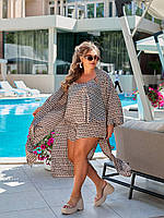 Костюм жіночий прогулянковий з шовку трійка кімоно топ і шорти (Батал і норма), фото 7