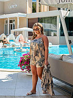 Костюм жіночий прогулянковий з шовку трійка кімоно топ і шорти (Батал і норма), фото 8