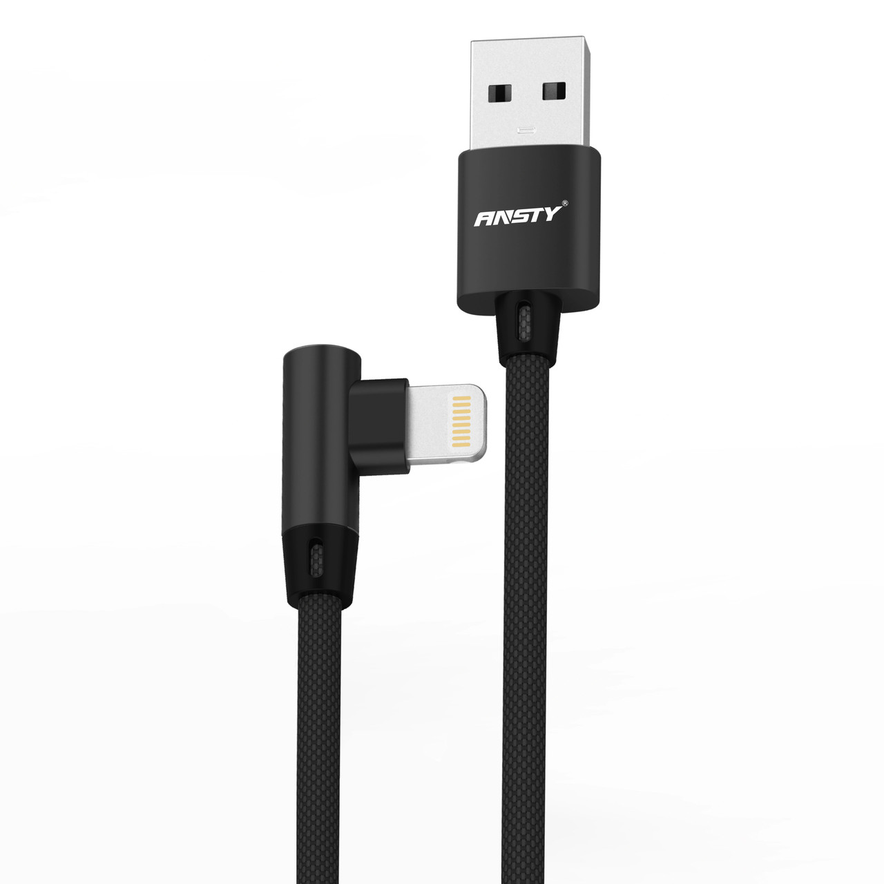 Кабель ANSTY S-045-I Lightning кутовий Nylon 2.4A 1M Black, фото 1
