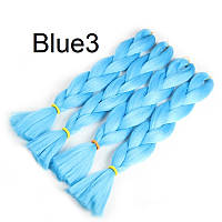 Канекалон насичений блакитний Blue3 60 см 100 грам термостійкий однотонний Jumbo коса для плетіння афро кіски дред брейдів