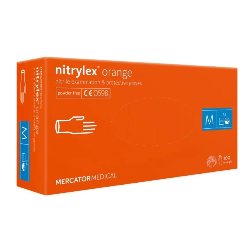 Рукавички нітрилові Nitrylex Orange M нестерильні непудровані (50 пар / уп) помаранчеві