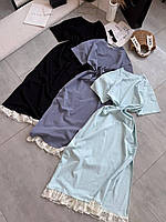 Жіноче стильне трикотажне плаття з мереживом р.42-48