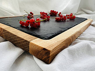 Дошка для подачі страв сланець 30*20 см, дуб та сланец