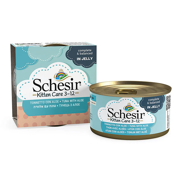 Schesir Tuna Aloe Kitten ШЕЗІР Тунець з АЛОЕ в желе натуральні консерви для кошенят, вологий корм, банку 85 г