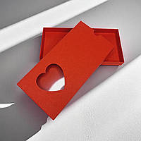 Коробка-футляр для шоколаду з вікном "Серце" (160х80х15мм.) червона