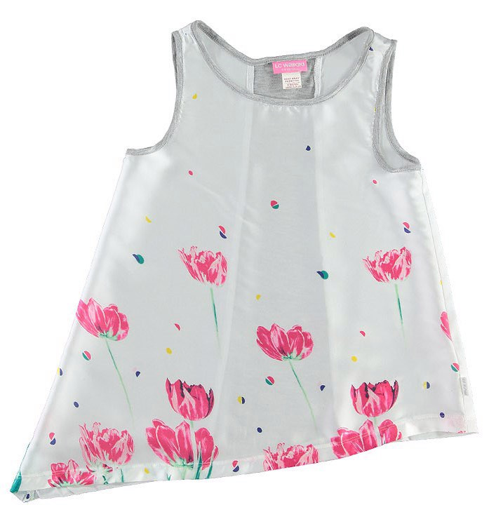 Майка для дівчинки LC Waikiki світло-сірого кольору з тюльпанами