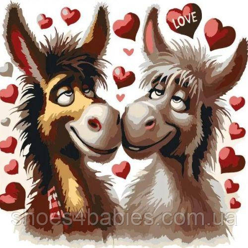 Картина за номерами "Закохані ослики" 30х30 см