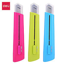 Ніж канцелярський Deli 2040 мікс, лезо 18мм, пластик корпус, захисний ковпачок, фото 2