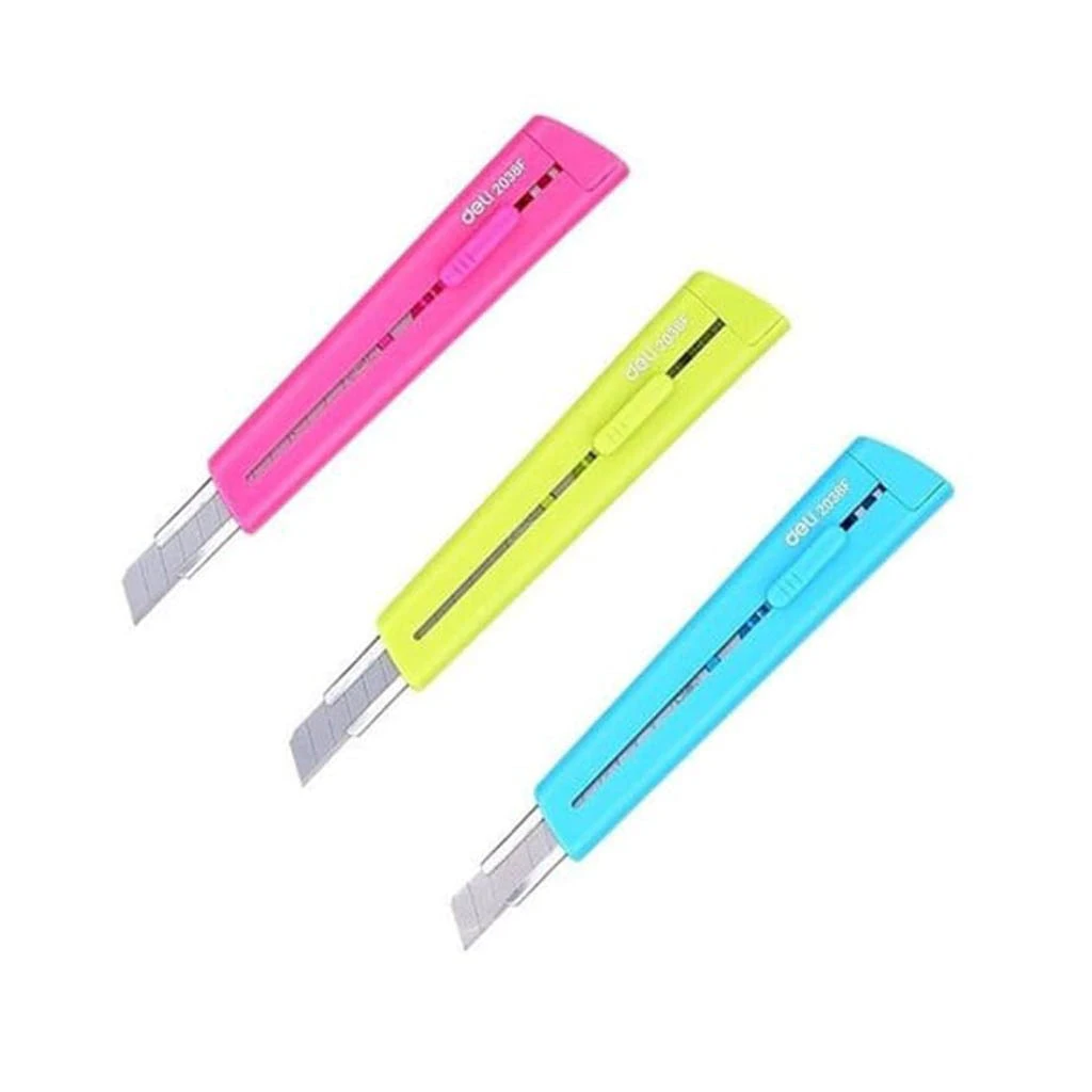 Ніж канцелярський Deli 2040 мікс, лезо 18мм, пластик корпус, захисний ковпачок