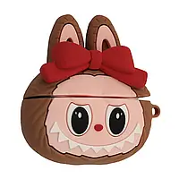 Чохол для навушників AirPods Pro 2 Лабубу LABUBU з бантом коричневий