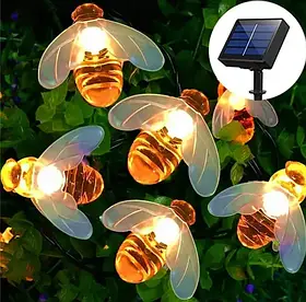 Вулична гірлянда RIAS "Бджоли" із сонячною панеллю 20 ламп 5 метрів IP65 Теплий Білий (3_06610)