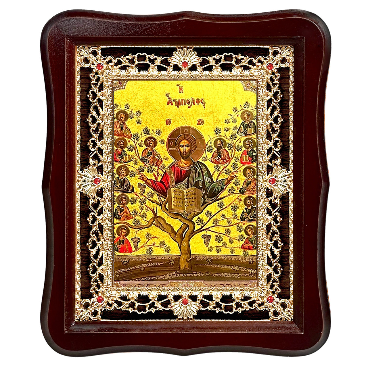 Ікона Аз є Лоза Істинна, лик 15х18 см, у темному дерев'яному кіоті з камінням, фото 1