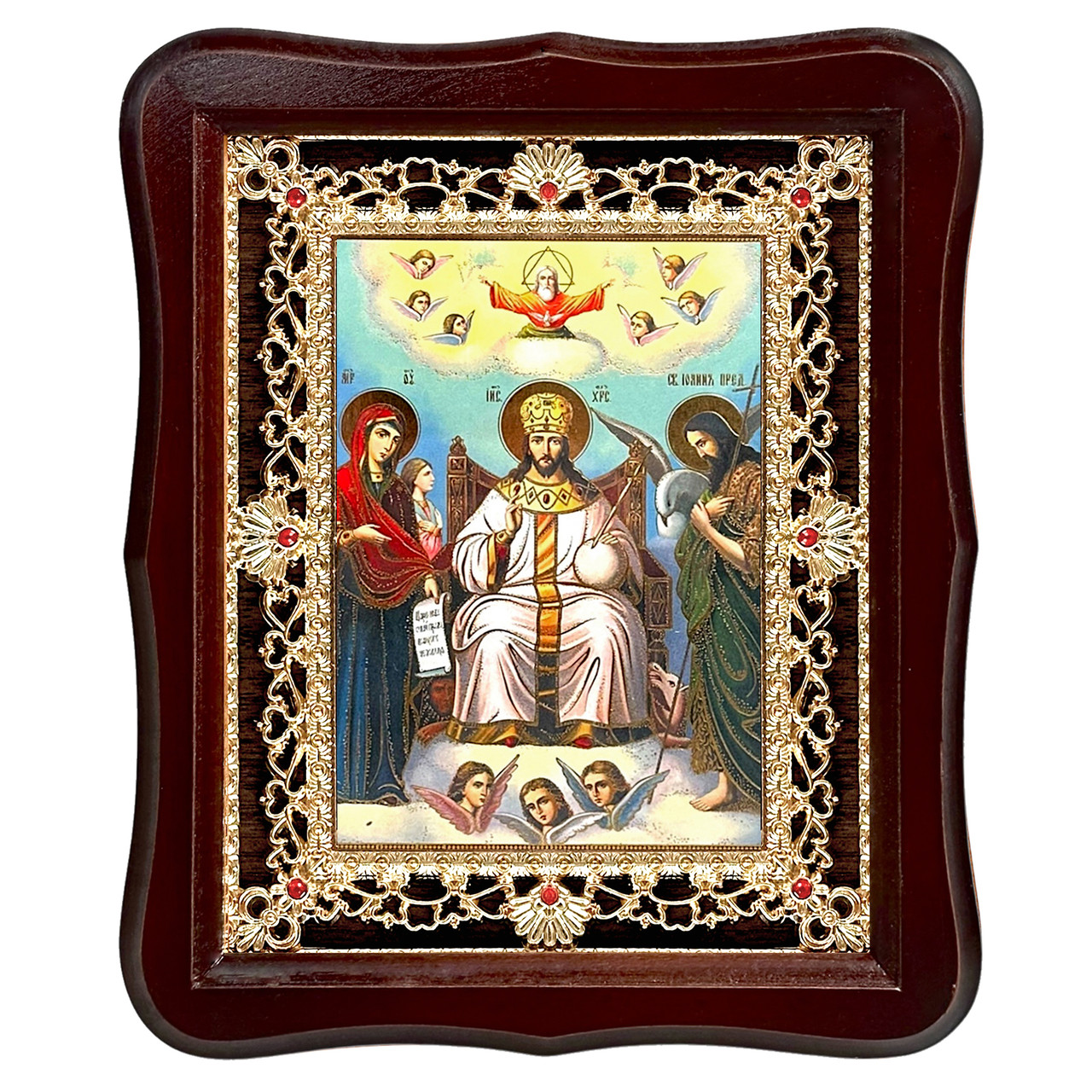 Ікона Ісус Христос Цар Слави, лик 15х18 см, у темному дерев'яному кіоті з камінням, фото 1