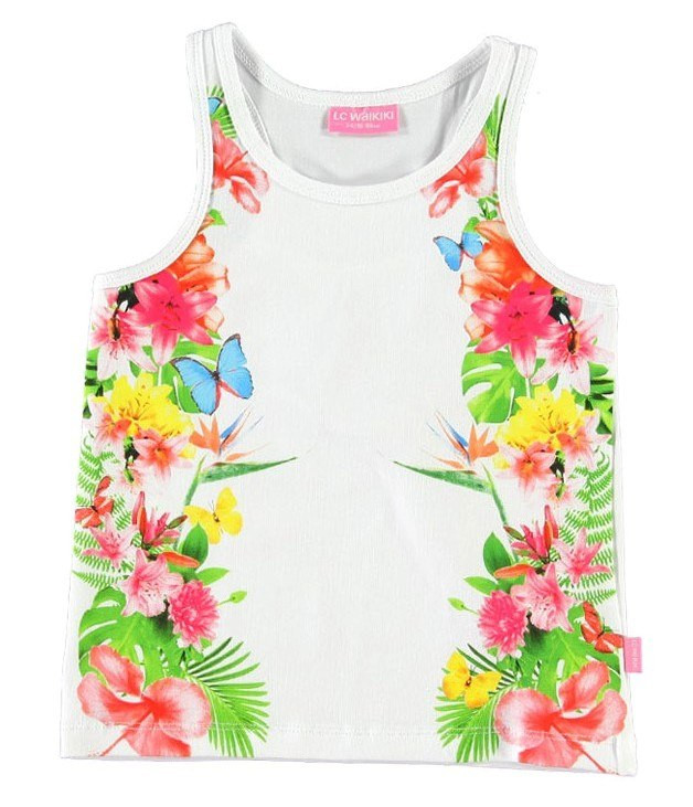 Майка для дівчинки LC Waikiki білого кольору з квітами та метеликами з боків