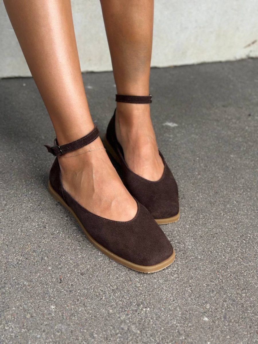 Балетки жіночі замшеві шоколадного кольору, фото 1