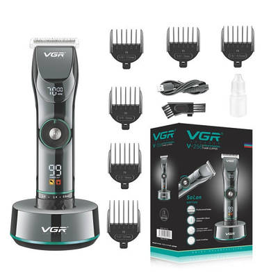 Професійна машинка для стрижки VGR V-256 з док-станцією, 8 насадками і LED-дисплеєм