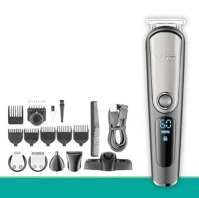 Професійна машинка для стрижки волосся і бороди VGR V-105 – 18 в 1 з LED-дисплеєм, 3 леза, USB