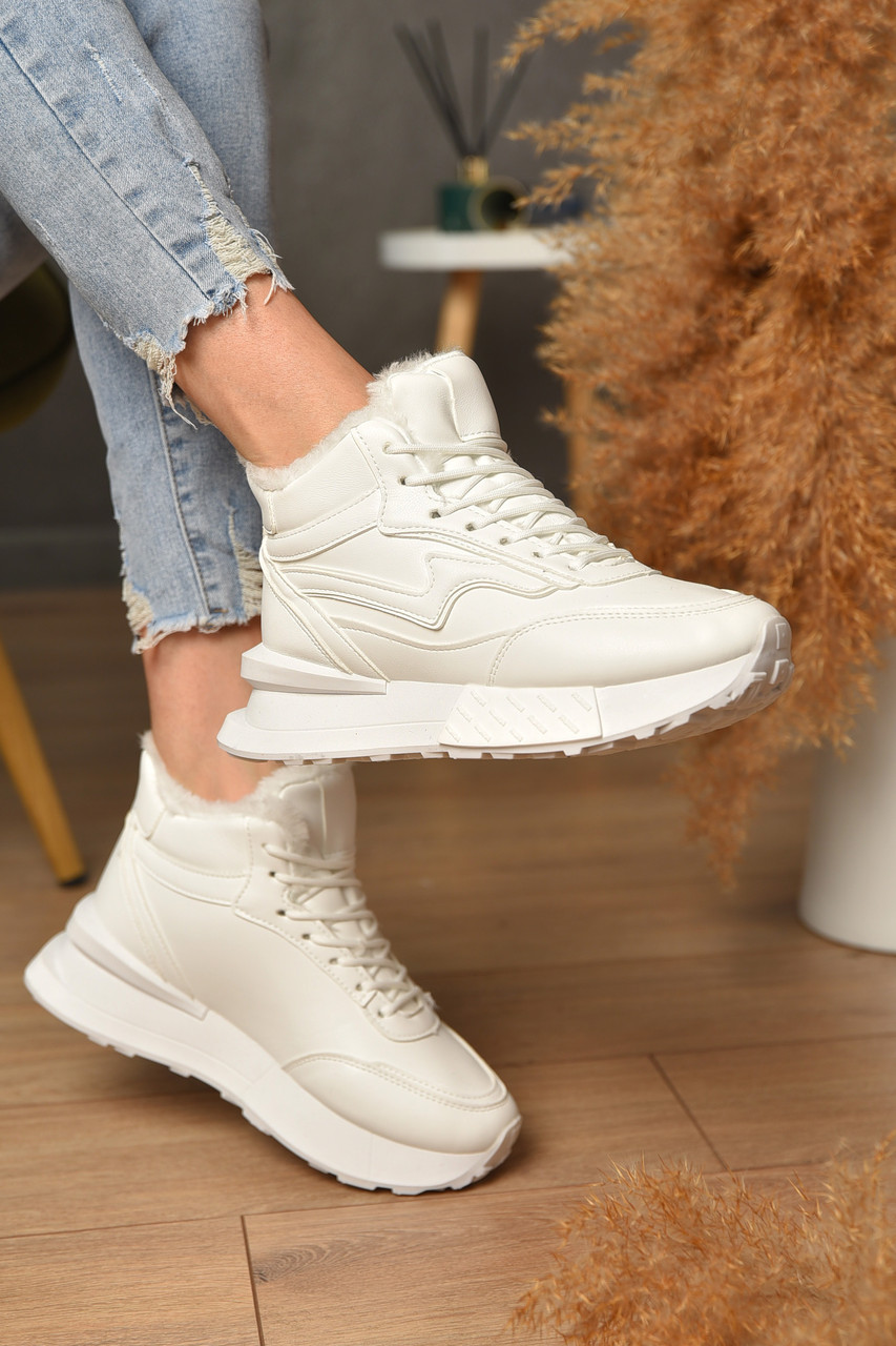 Кросівки жіночі на хутрі білого кольору 182607T Безкоштовна доставка, фото 1