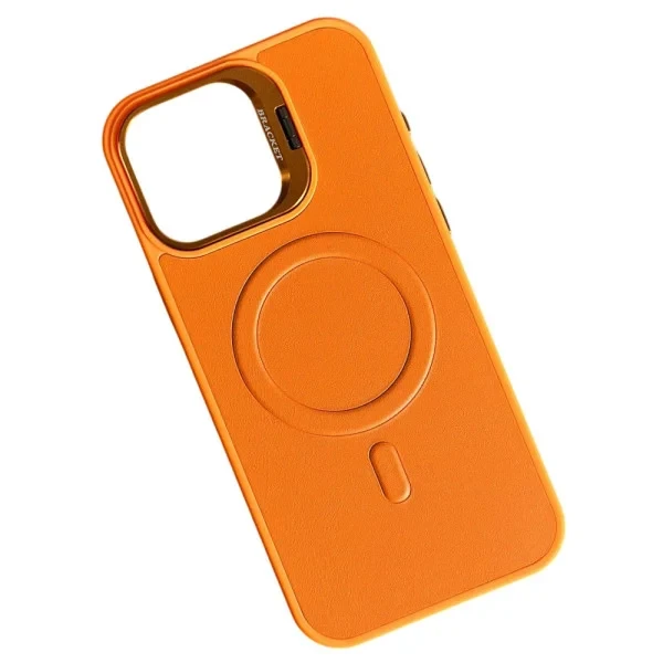 Чохол-накладка Infinity Leather with MagSafe для Apple iPhone 16 Pro Max Orange + тримач, фото 1