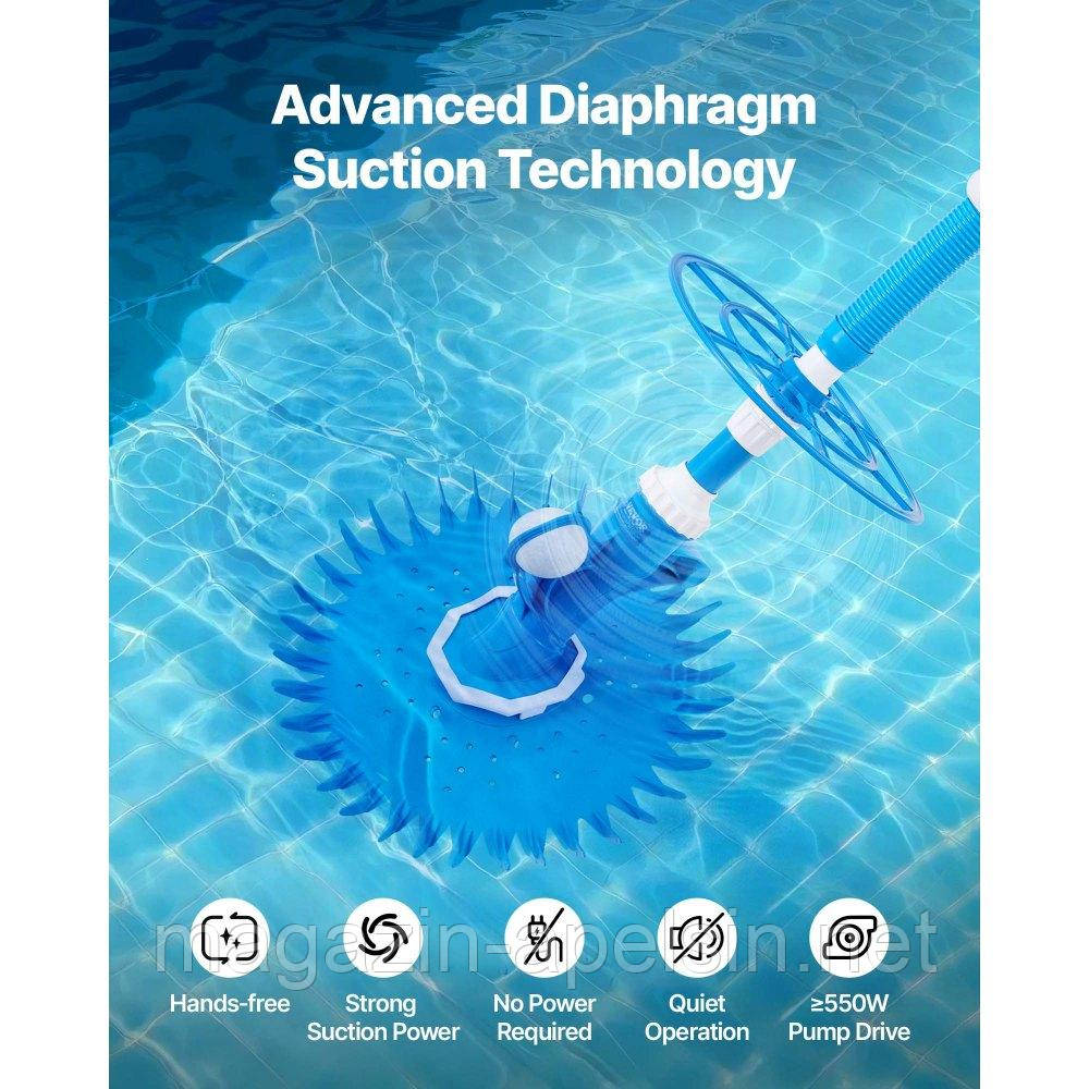 Пилосос для басейнів VEVOR з функцією всмоктування, автоматичний пилосос для басейну, боковий пилосос для басейну, підмітальна