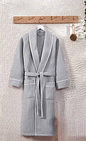 Халат мужской вафельный длинный на запах Zeron, Серый, L