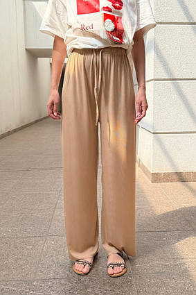 Широкі жіночі штани в рубчик Аceko бежевий