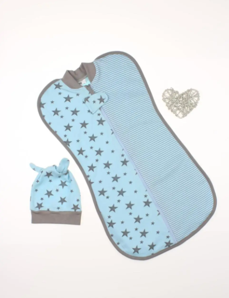 Пелюшка-кокон "Зоряний Затишок" з шапочкою (р. 56, 0-3 міс) Ніжно-блакитний Інтерлок, фото 1