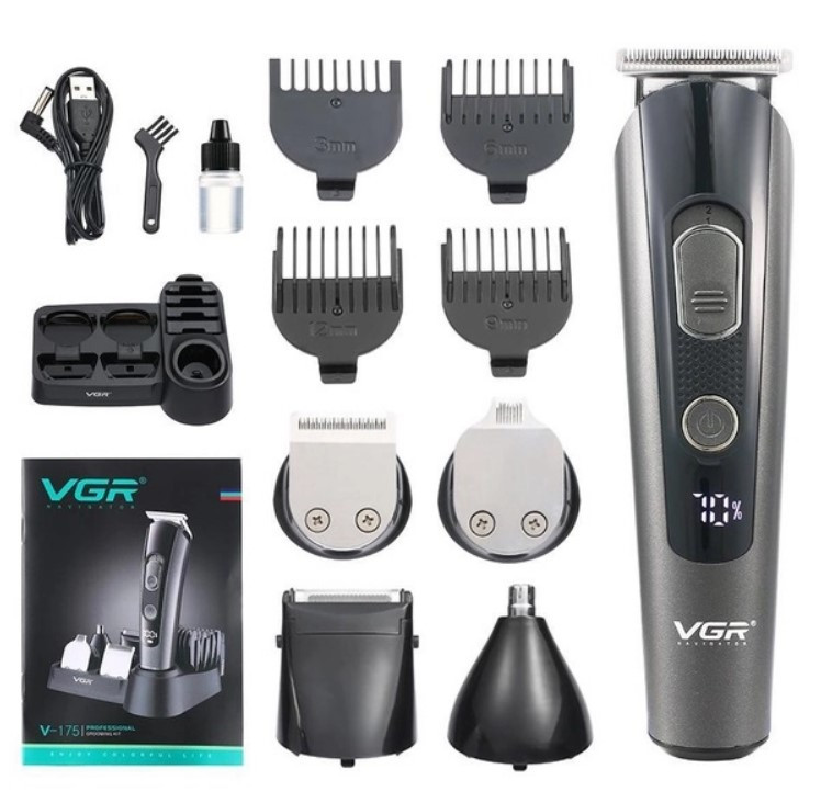 Машинка для стрижки VGR V-175 акумуляторна, тример з 5 насадками, потужність 10 Вт, фото 1