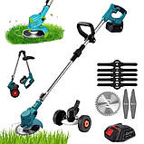 Акумуляторний тример-газонокосарка 48В на коліщатках, з насадками та 2 АКБ, фото 6