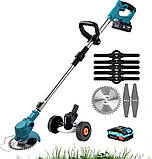 Акумуляторний тример-газонокосарка 48В на коліщатках, з насадками та 2 АКБ, фото 7